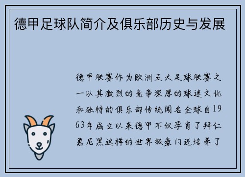 德甲足球队简介及俱乐部历史与发展