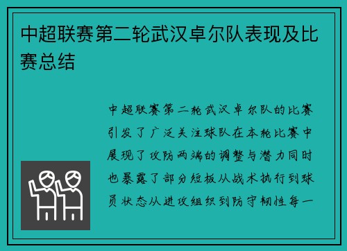 中超联赛第二轮武汉卓尔队表现及比赛总结