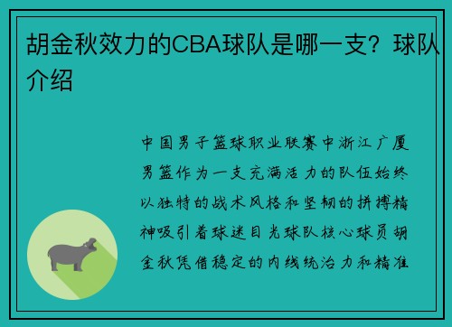 胡金秋效力的CBA球队是哪一支？球队介绍
