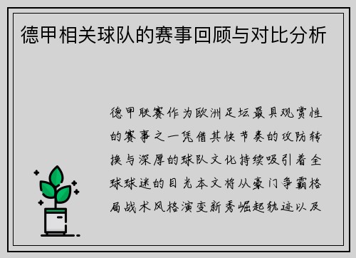 德甲相关球队的赛事回顾与对比分析